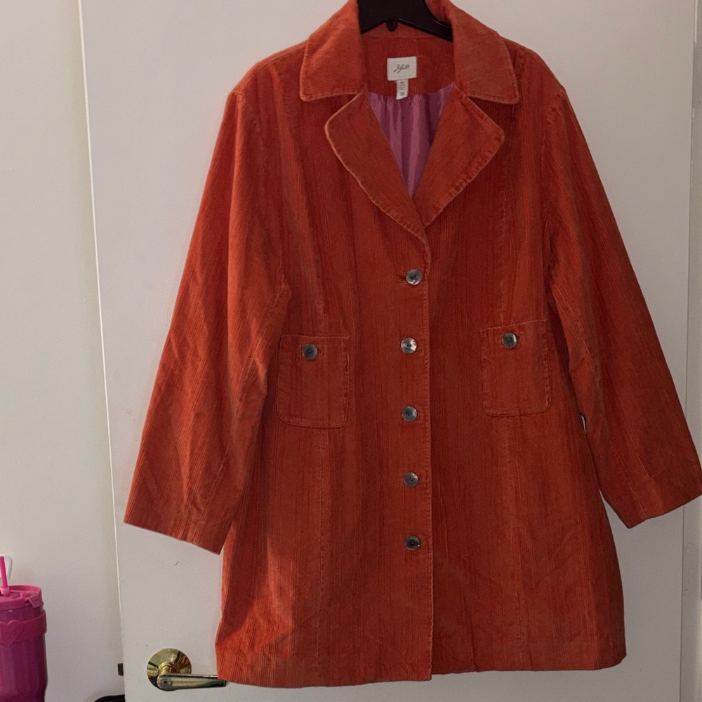J. Jill Orange Corduroy Trench Coat